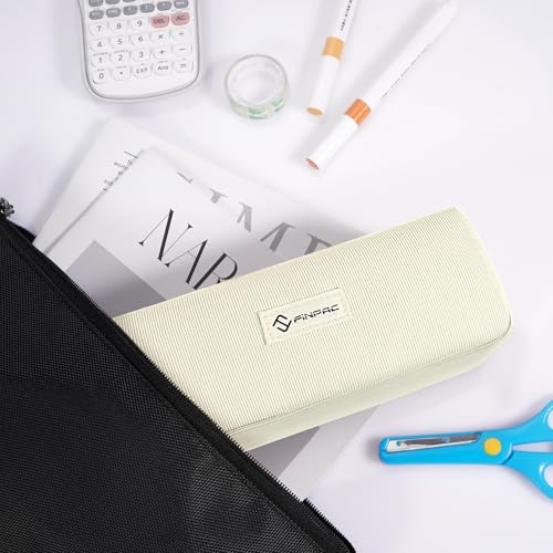 FINPAC Pencil Case, Corduroy Aesthetic Makeup Bag - color: Beige