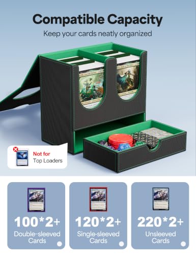 Card Deck Box with Dice Tray for MTG Commander Display(Black Green) - color: B-Black&Green