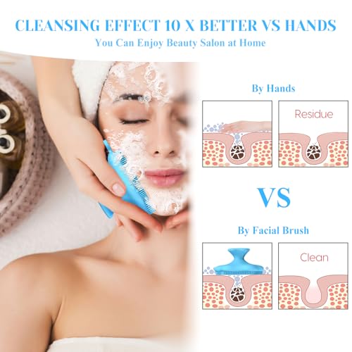VWMYQ Silicone Face Scrubber - Exfoliating Face Scrubber for Women and Man, Gentle Facial Cleansing Brush Blackhead Acne Pore Pad Cradle Cap, Manual Soft Face Wash Brush for Deep Skin Care - color: Blue-mz