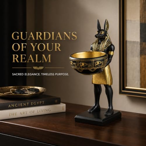 10'' Anubis Statue Bowl, Black Gold Egyptian Decor, Resin Sculptures