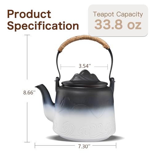 ZENS Ceramic Teapot with Infuser, 33.8oz Japanese Teapot for Loose Leaf Tea - color: Black/White, size: 33.8oz Teapot