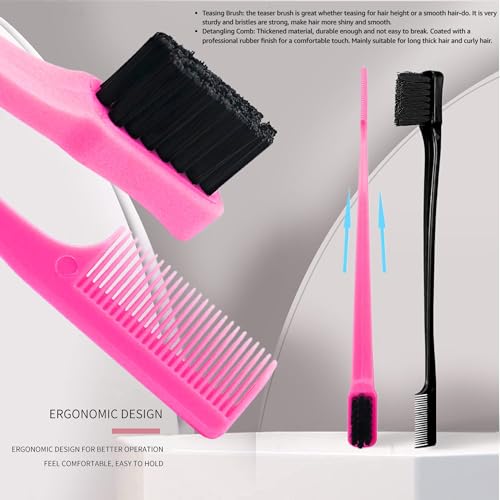 Soft 'N Style Double Sided Edge Control Hair Brush Comb Combo Pack 4 Pieces Pink and Black - color: 4pack