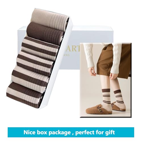 MAGIARTE Womens Mini Crew Cotton Socks,6 Pairs - color: Color#03-stripe