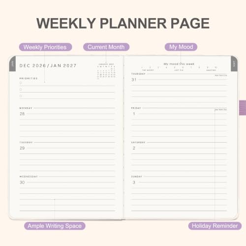 &And Per Se 2027 Planner, 12-Month Monthly & Weekly, 2027 Calendar Planner with 100gsm Paper, B5 Hardcover Faux Leather, 7.5" x 10" (Purple Bloom) - color: Purple Bloom, size: 7.5" x 10"(Jan 2027-Dec 2027)