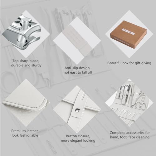 Manicure Set Professional Nail Clippers Pedicure Kit,16 pcs Stainless Steel - color: White