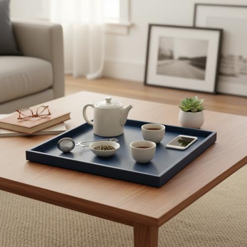 30 * 30 Inch Rectangular Ottoman Tray | Textured PU Leather, Waterproof & Heat-Resistant Storage for Coffee/Dining Tables, Sofa, Bed, Entertainment & Party (Navy Blue, 30 * 30in) - color: Navy Blue, size: 30" x 30" x 1.5"