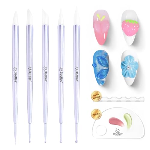 Beetles 5PCS Nail Art Dotting Tools Dual-Head Silicone Tools for Nail Art - color: D-Purple-5