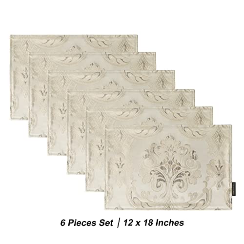 Loom and Mill Luxury Damask Floral Placemats Set of 6, Light Apricot - color: Light Apricot, size: 6 Pieces