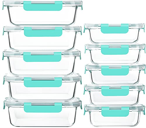 M MCIRCO 10 Pack Glass Food Storage Containers with Lids, Green - color: green