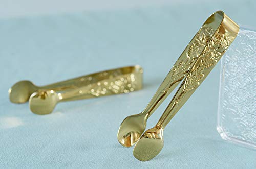 HINMAY 6PCS Mini Serving Tongs 4 Inches Small Rose Sugar Cube Tongs (Gold) - size: 4-Inch