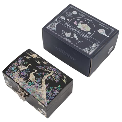 February Mountain Mother of Pearl Small Jewelry Ring Box - Gifts for best friends women, Thank you gifts, mom birthday gifts, Friendship Women Gifts Trinkets Keepsake Treasure box (Black-Crane) - color: Black-Crane