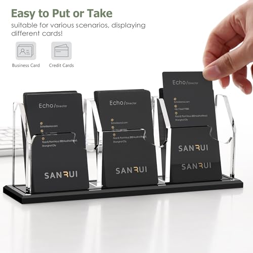 SANRUI Black Vertical Business Card Holder for Desk 3 Slot Clear Acrylic