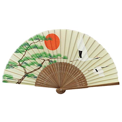 Terra Distribution Folding Fan [Japan Import] Hand Fans for Women Foldable, Japanese Fan, Unique Design, Handmade Bamboo, Silk Fan, 8.6" (22cm), Abanicos de Mano (347 (Crane, Pine Tree)) - color: 347 (Crane, Pine Tree)