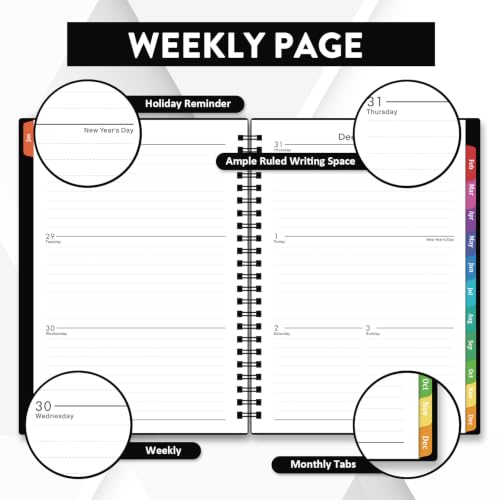2027 Planner - 2027 Planner Weekly and Monthly, Jan 2027 - Dec 2027, 2027 Calendar Planner with Colorful Tabs, 6.25" × 8.3", Strong Twin-Wire Binding, Back Pocket, Holidays - color: Black