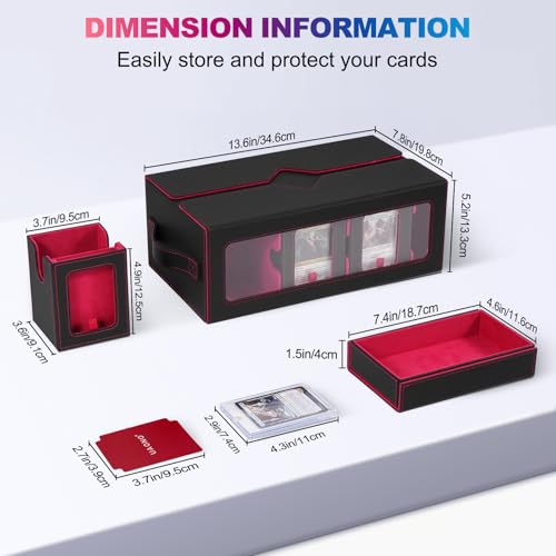 UAONO MTG Commander Deck Box, 6-Deck Modular TCG Deck Case with Dice Tray - color: Black Red