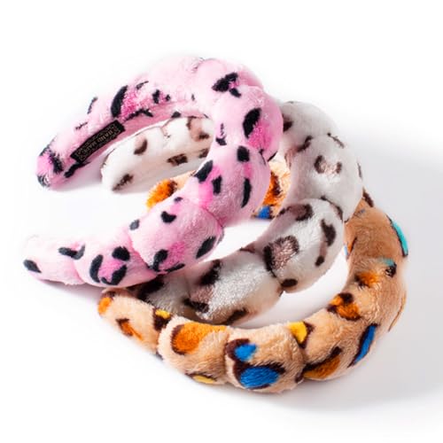 AOENJIE Spa Headbands for Washing Face or Makeup, Sponge Bubble Skincare Headbands, Puffy Terry Cloth Hairband for Women, Skin Care Makeup Headwear Hair Accessories for Girls(Leopard White) - color: Leopard White