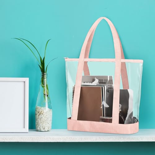 Reginary 8 Pcs Clear Tote Bags Shoulder Handbag Security Approved See Through Bag with Zipper Closure for Sport Event Travel - color: Pink