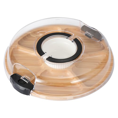 Charcuterie Board with Lid, Bamboo 6‑Compartment Portable Serving Platter - color: 6 Compartments-round