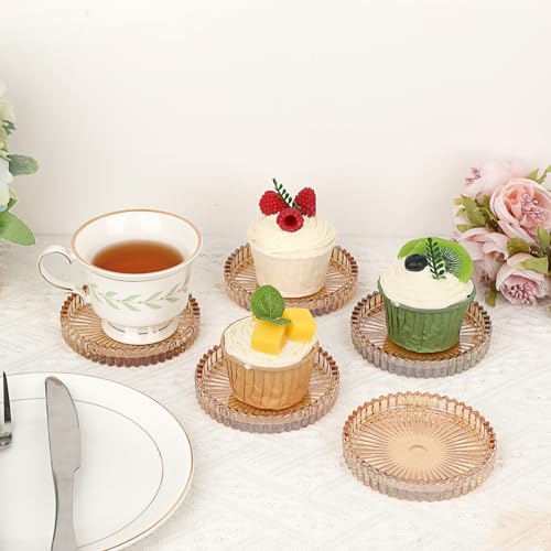 JUXYES Set of 5 Heat-Resistant Clear Glass Coaster for Hot and Cold Drinks - color: Amber, size: 5 Pack