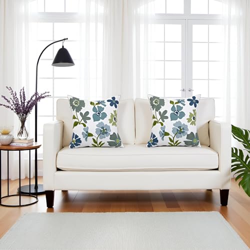 Embroidered Throw Pillow Covers 18x18 inch Pack of 2 Blue Blossoms - color: Blue Blossoms