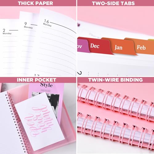 Planner 2026-2027 - 2026-2027 Planner Weekly and Monthly with Tabs, July 2026 - June 2027, 6.25" × 8.3", Strong Twin-Wire Binding - color: Pink