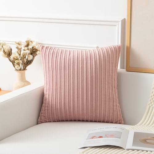 Kevin Textile Striped Corduroy 16”x16” Pillow Covers 2 Pack, Baby Pink - color: Baby Pink, size: 16" x 16" (Pack of 2)
