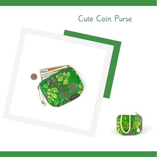 Handmade Women Coin Purse Brocade Zipper Wallet Rosary Pouch Silk Jewelry Bag - GreenPro - color: GreenPro