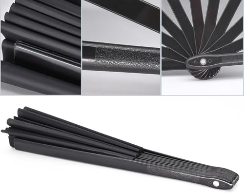 Folding Fan - Chinese Hand Fan, 13 inch Nylon-Cloth Performance Fan - color: Black