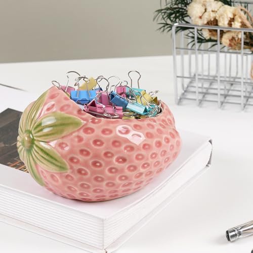 Pink Strawberry Ceramic Paper Cilp Holder for Desk, Office Decor - color: Strawberry Pink