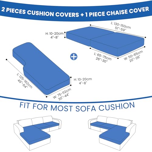 Stretch Sofa Cushion Covers (2 Seaters + 1 Chaise, Light Gray) - color: Light Gray, size: 1 Chaise + 2 Seater Cover