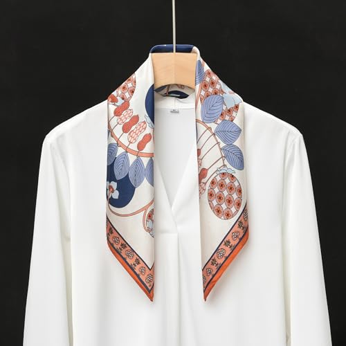 100% Mulberry Silk Scarf - 21" Square Lightweight Neckerchief, Gift Packed - color: Orange-12