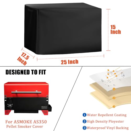 Tabletop Grill Cover for ASMOKE AS350 Wood Pellet Grills, Heavy Duty 600D Waterproof Table Top Portable Smoker Cover for ASMOKE Pellet Grill AS350/AS350DC BBQ Accessories - size: 25"L x 17.5"W x 15"H