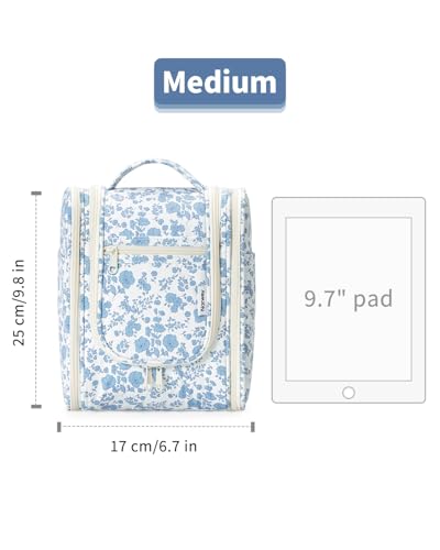 Narwey Hanging Travel Toiletry Bag for Women, Makeup Cosmetic Bag - color: B-Blue Flower, size: Medium