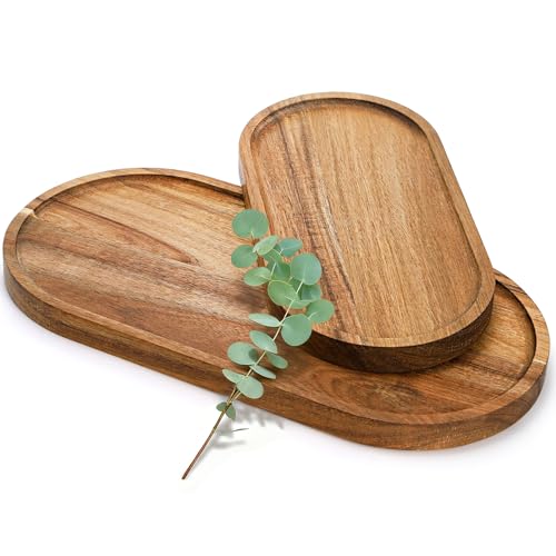 Elsjoy Set of 2 Acacia Wood Serving Trays, Long Wooden Serving Platter Oval Charcuterie Board Set for Home Decor, Fruit, Cheese, 𝟏𝟒" 𝐱𝟕" 𝐚𝐧𝐝 𝟏𝟏" 𝐱𝟓.𝟓" (Pack of 2) - size: 14"L x 7"D, 11"L x 5.5"D (Pack of 2)