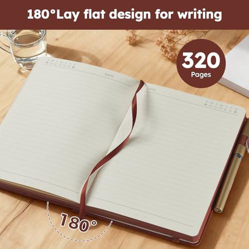 Lined Journal Notebook for Women Men, 320 Pages A5 Journaling Notebook College Ruled with 100GSM Thick Paper, Hardcover Leather Notebook for Work Writing Note Taking Diary, School, 5.7'' X 8.4'' - color: 9.Brown, size: A5