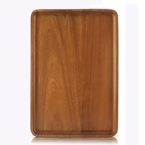 1 pcs 13"x 9" Solid Acacia Wood Serving Tray Rectangular Wooden Serving Platter Natural Wooden Board for Bar Coffee Party - size: 13x9 in