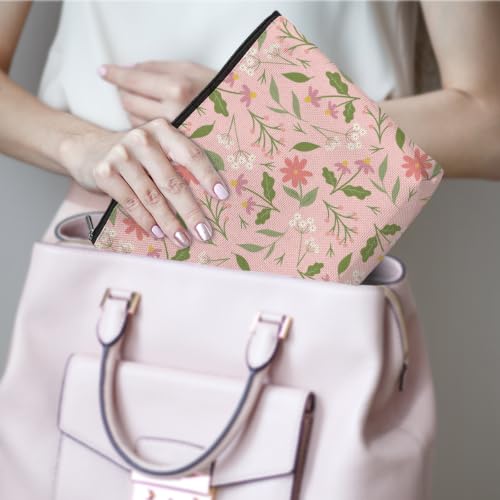 Boho Makeup Bag, Pastel Wildflower Cosmetic Bag Makeup Organizer Pouch - color: PinkFlower
