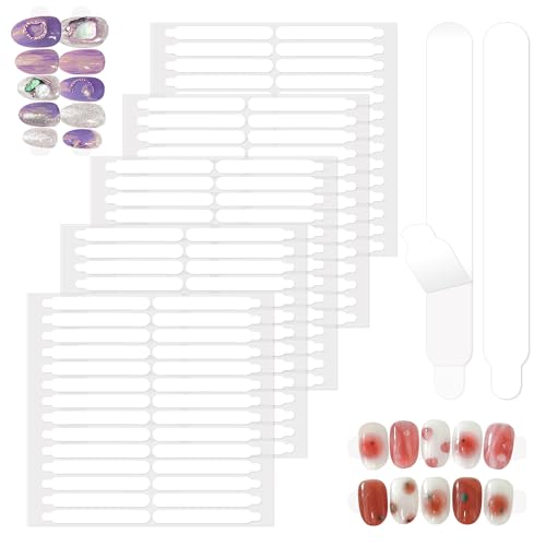 Double Sided Nail Tape, Nail Art Display Strip Strong Adhesive Transparent Mounting Tape for Nail Salon Colors Storage Design Supplies, 5 Sheets