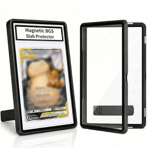 Magnetic BGS Slab Protector with Foldable Kickstand - UV Protection Tempered Glass & Aluminum Metal Bumper for 35PT Beckett Graded Cards, 9-Point Secure Lock Display Guard & Clear View (Black) - color: Black, size: BGS Card Case
