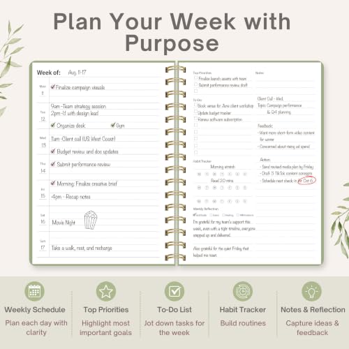 Undated Weekly Planner, A5, Dashboard Layout, Sage Green - color: Green, size: 5.8" x 8.3" (A5)