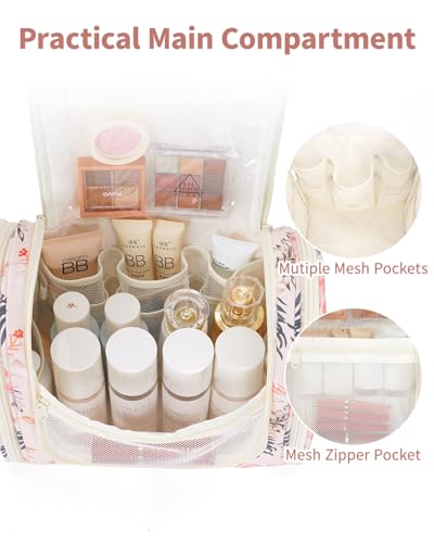 Narwey Large Hanging Travel Toiletry Bag for Women, Makeup Cosmetic Bag - color: B-Beige Bird, size: Large