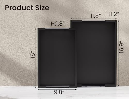 Fibogollo Set of 2 Bamboo Serving Trays with Metal Handles(Black) - style: Black-Medium and Large Set