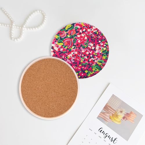 KAMMAK Ceramic Coasters with Cork Base, Boho Drink Coasters, Set of 6