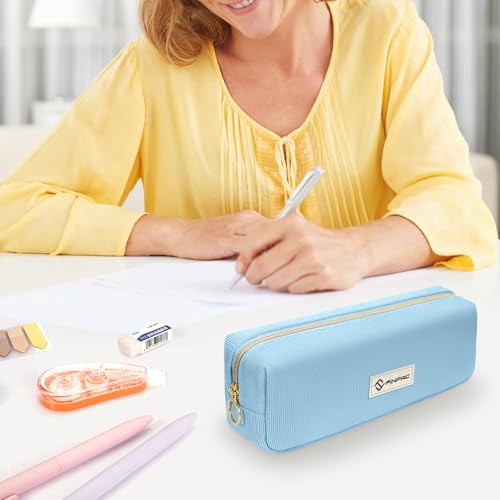 FINPAC Pencil Case, Corduroy Aesthetic Makeup Bag - color: Ocean Blue