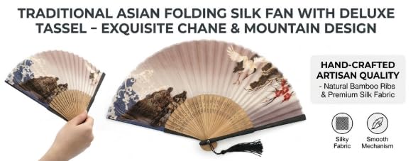 Folding Hand Fan for Women - Foldable Chinese Japanese Vintage Bamboo Silk Fan - with Tassel and Pouch, Perfect for Decoration, Dance, Wedding,Music Festival，Party,Gifting（Red-Crowned Crane） - color: Red-crowned Crane