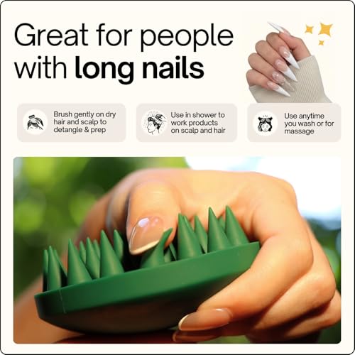 SXNSE Revive Silicone Scalp Massager - Manual Scalp Scrubber & Exfoliator Brush for Dandruff, Buildup & Itch - Scalp Shampoo Brush for Wet & Dry Hair with Soft Bristles and Easy-Grip Handle, Forest - color: Forest