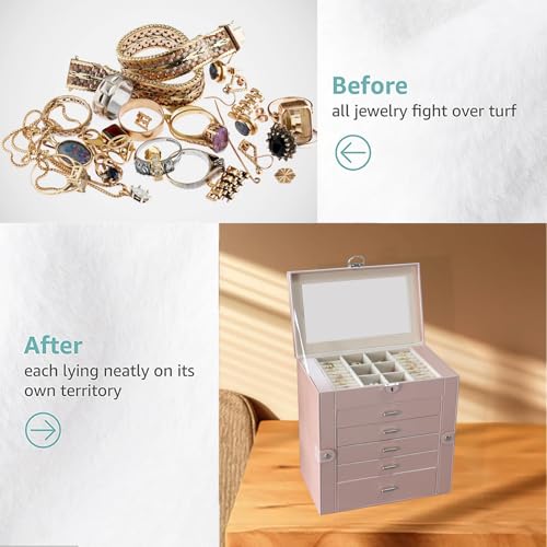 BOOVO Large Jewelry Box for Women 6 Layer - color: Rose Gold, size: 6 Layer