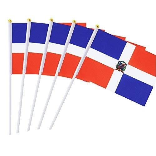 25 Pack Hand Held Small Mini Dominican republic Stick Round Top National Country Flags,Party Decorations Supplies For Parades,World Cup,Festival Events,International Festival - color: Dominica
