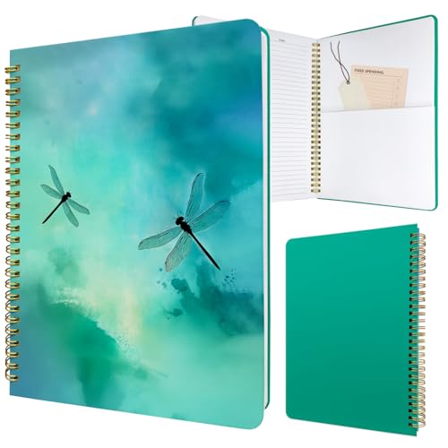 Cute Spiral Notebook Lined Journal B5 Note Book with Pocket, Green - color: Dragonfly