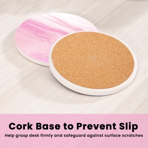 Pink Absorbent Coasters for Drinks Set of 4 with Gold Holder